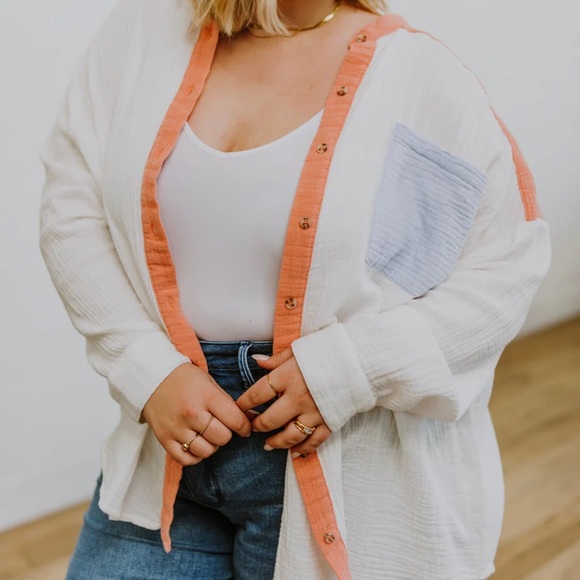 NEW Prep Obsessed EASY TO LOVE COLORBLOCK BUTTON UP - Picture 8 of 11